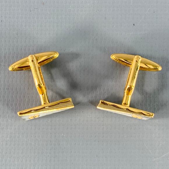 DUNHILL Gold Silver Engraved Metal Cuff Link Tie Clip Set - Picture 5 of 6